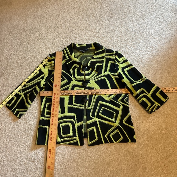 Ming Wang Jacket Womens Geometric Pattern Green & Black Knit Jacket Size PL LP - Picture 3 of 9